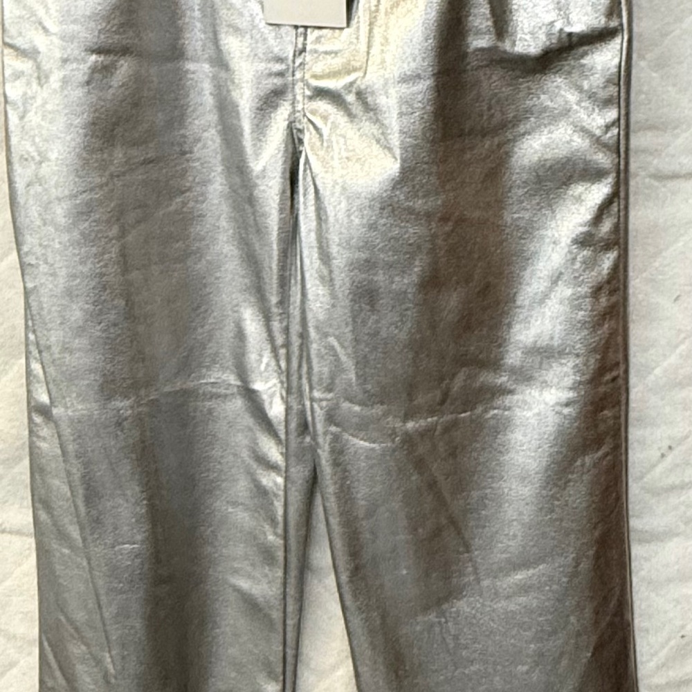 Zara Metallic Silver Liquid Foil Pants size Small NWT
